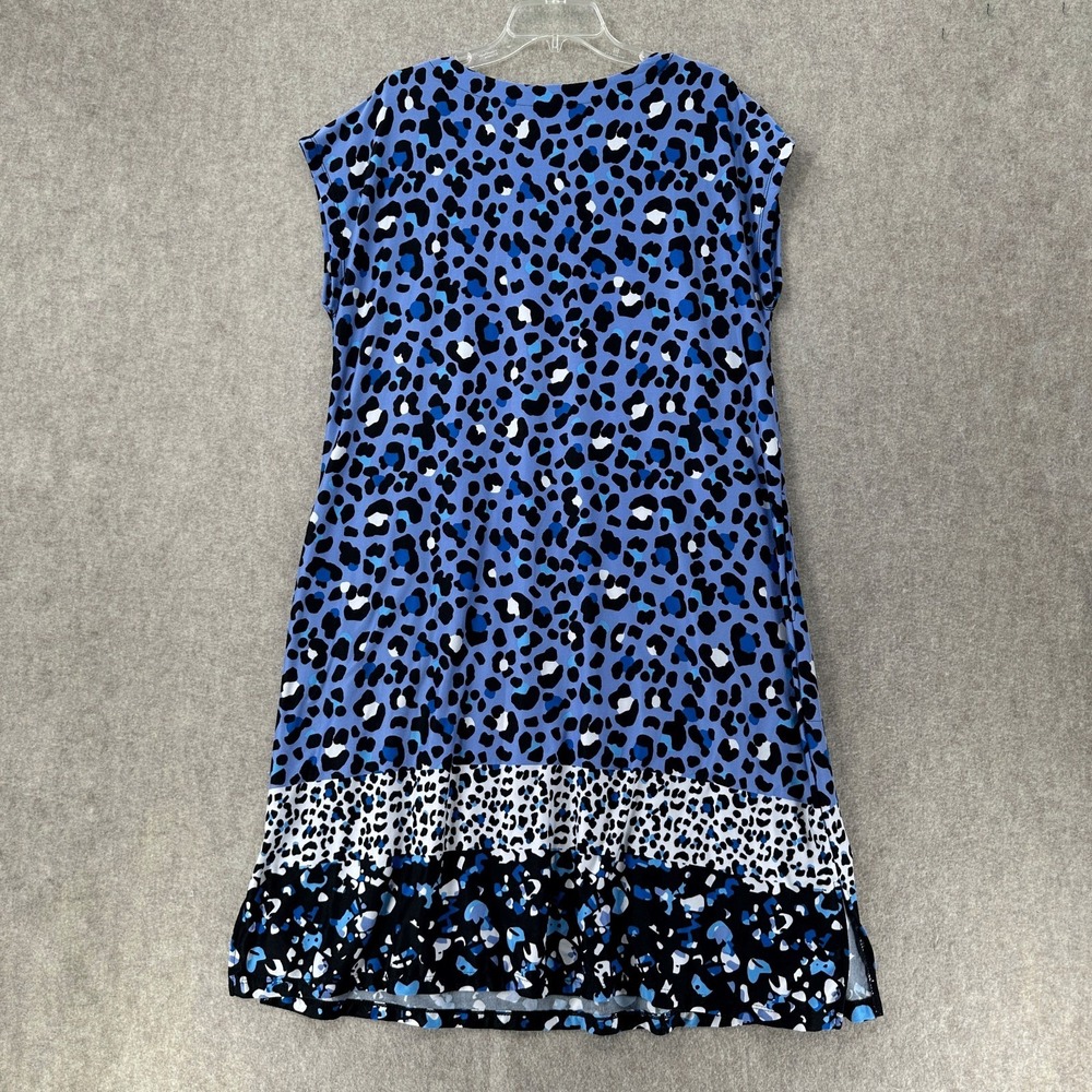 Cuddl Duds Leopard Print Sleeveless Shift Dress Womens LARGE Blue Black - Picture 2 of 8